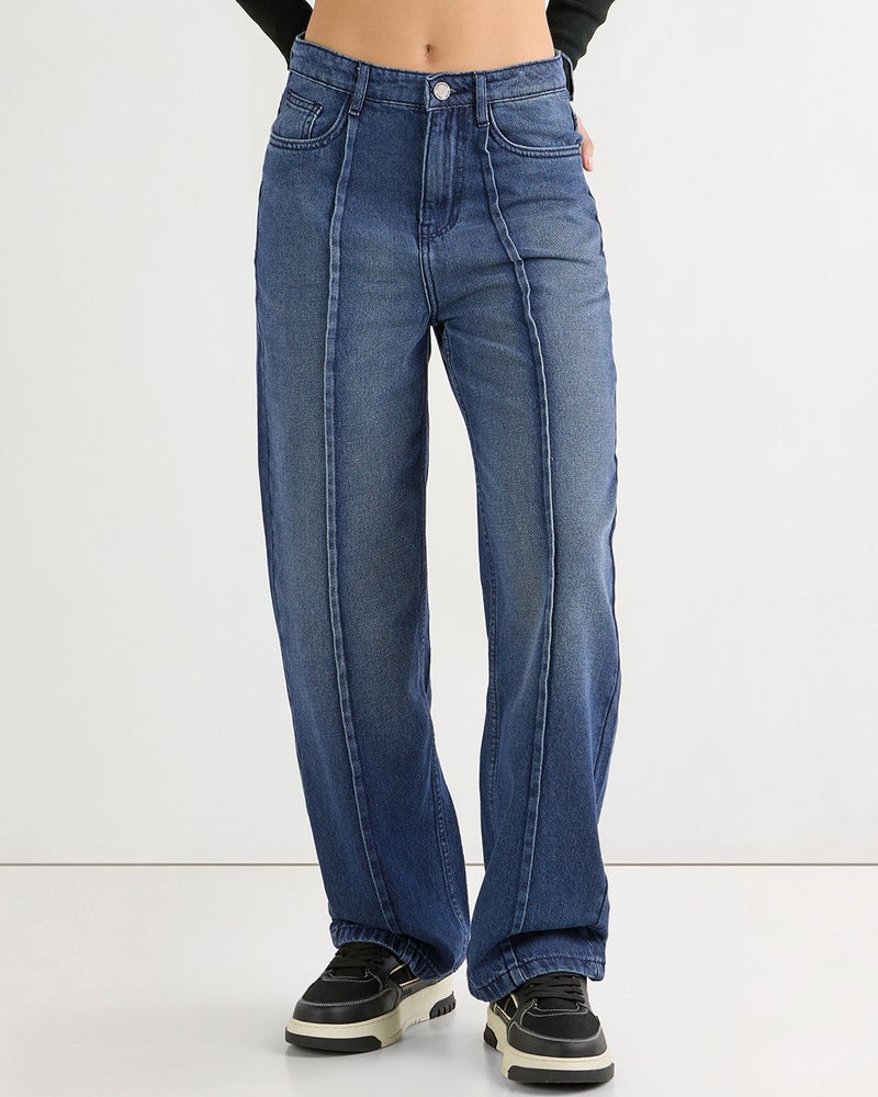 bewakoof Women's Blue Washed Straight Fit Jeans - Image 2